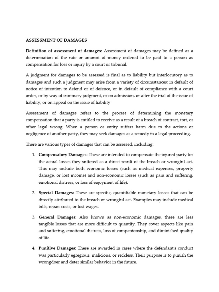 Topic 6 assessment of damages pdf damages civil law legal system 
