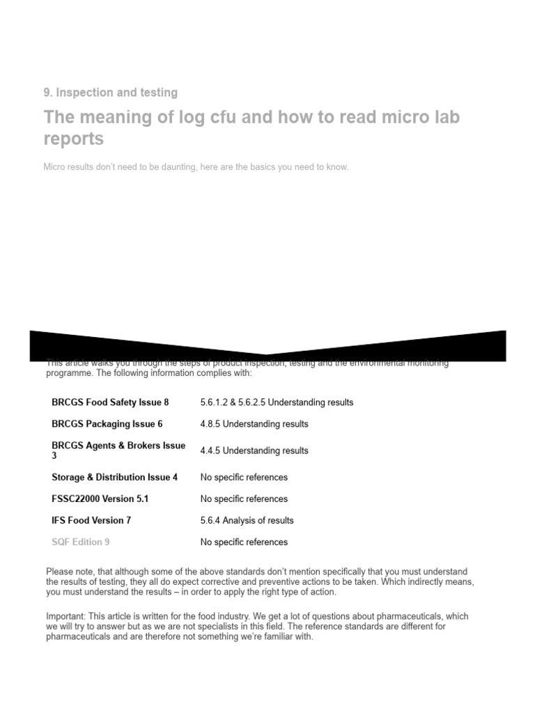 The Meaning of Log Cfu and How To Read Micro Lab Reports - Techni-K ...
