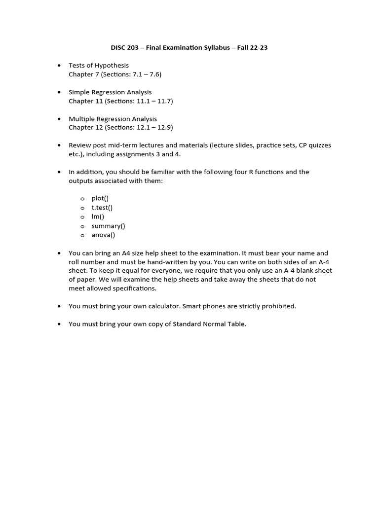 DISC 203 Final Exam Syllabus Overview | PDF