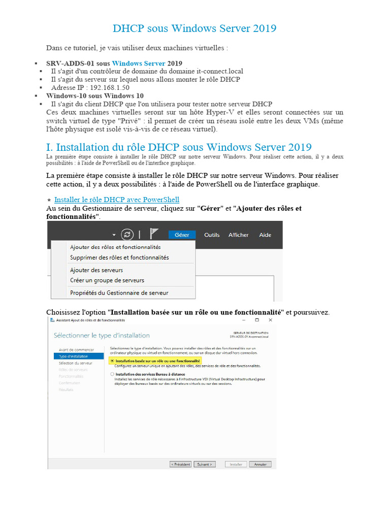 Configuration DHCP sur Windows Server 2019 | PDF | Adresse IP | Serveur ...