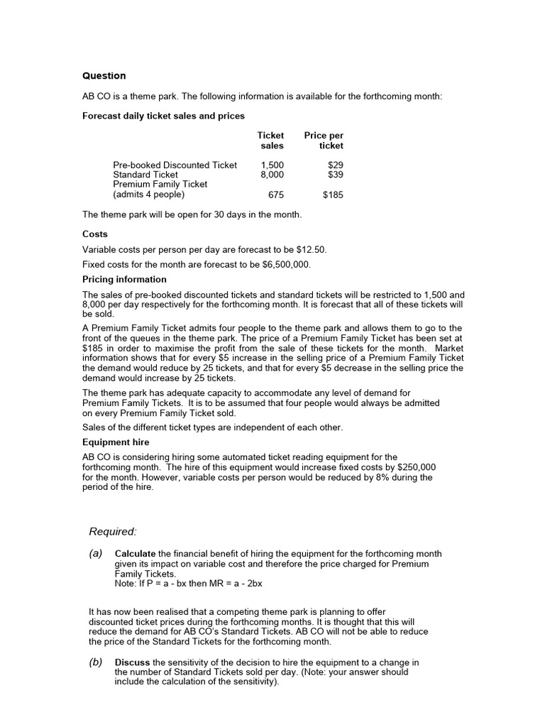 Theme Park Pricing and ROCE Analysis | PDF | Depreciation | Pricing
