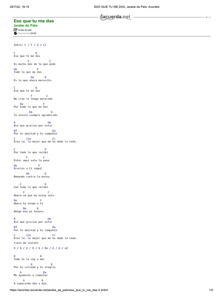 ESO QUE TU ME DAS, Jarabe de Palo Acordes PDF Música grabada