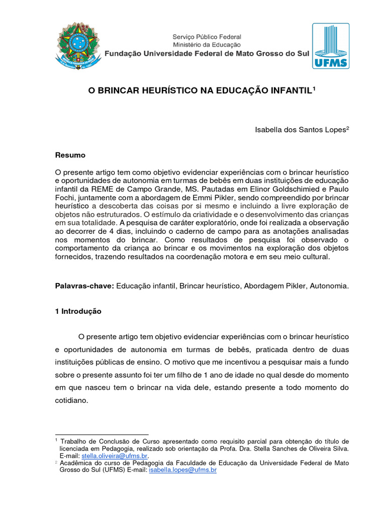 O Brincar Heurístico Na Educação Infantil | PDF | Pré-escola | Aprendizado