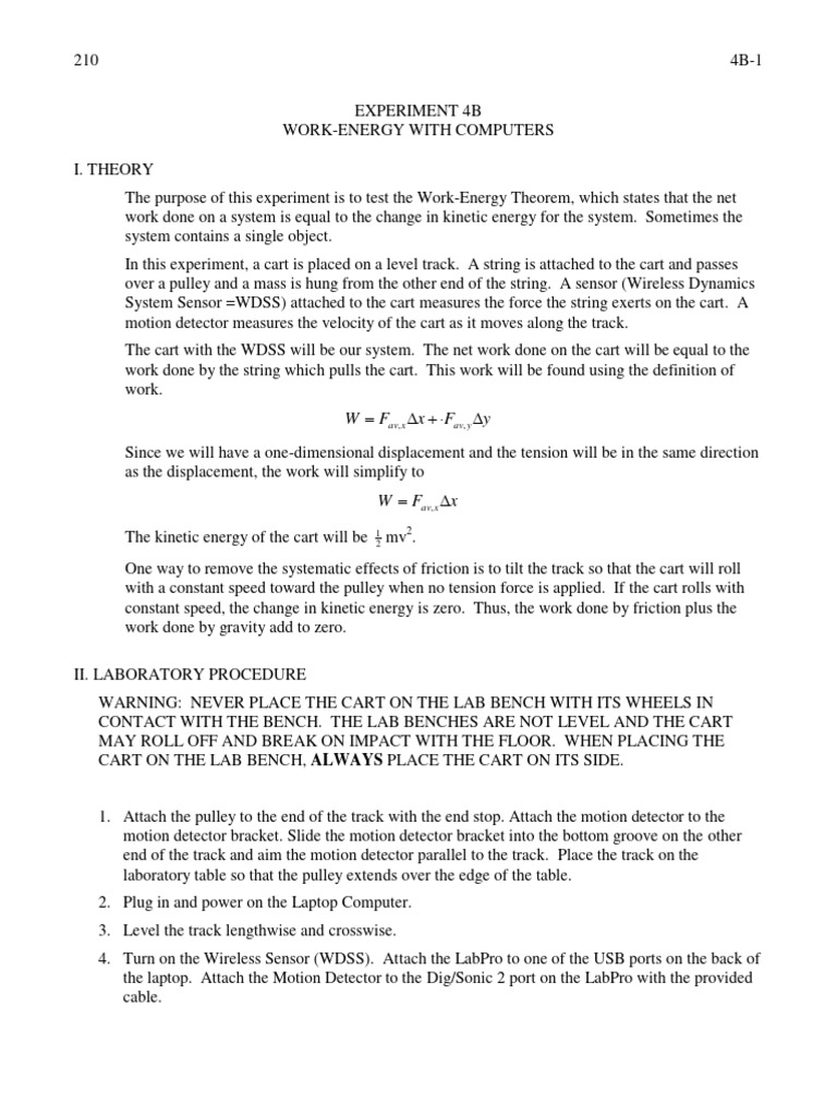 Work-Energy Experiment Setup Guide | PDF | Force | Mechanics