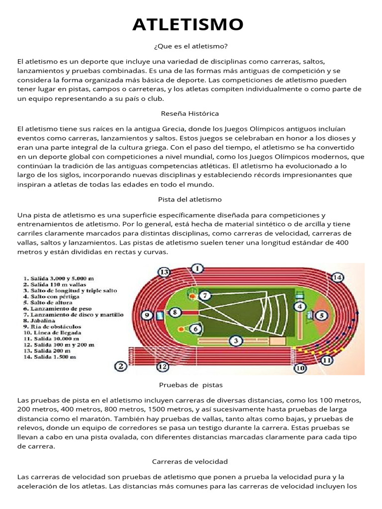 Historia y pruebas del atletismo | PDF | Deporte del atletismo ...