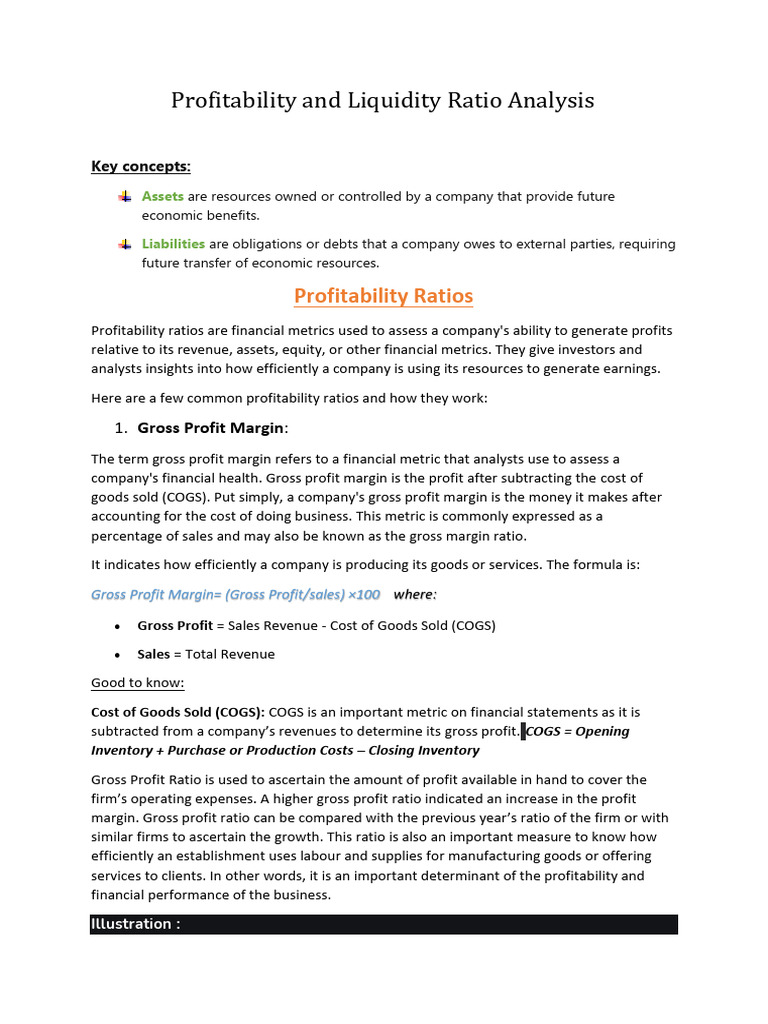Profitability And Liquidity Ratio Analysis Pdf Gross Margin Net