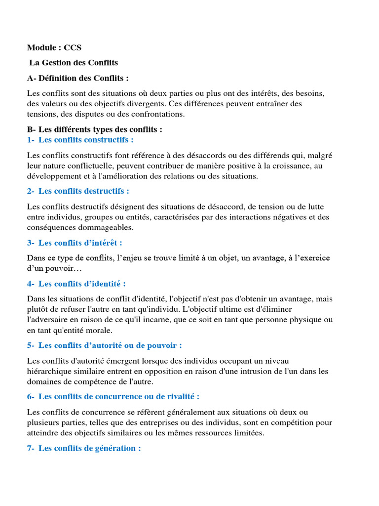 Gestion des conflits et valeurs divergentes | PDF | Résolution de ...