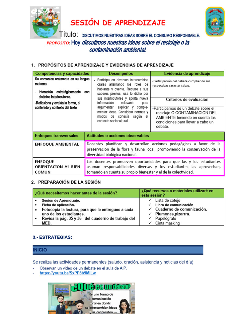 Sesion de Aprendizaje Miercoles 08 de Junio Comunicacion | PDF ...