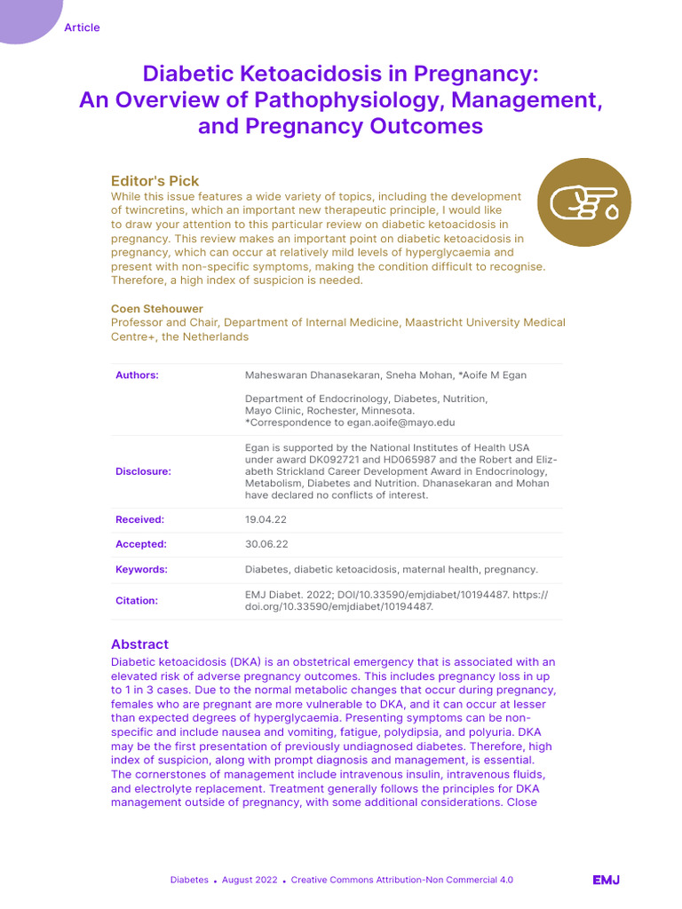 Diabetic Ketoacidosis in Pregnancy An Overview of Pathophysiology ...