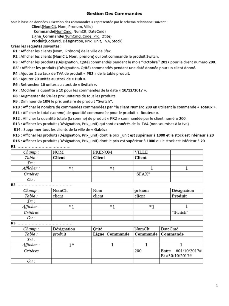 Requêtes SQL pour Gestion des Commandes | PDF | Renault
