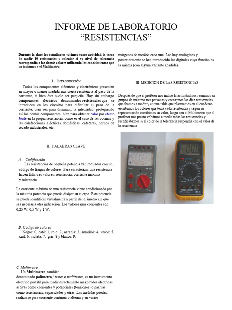 INFORME IEEE Resistencias | Descargar gratis PDF | Resistencia ...