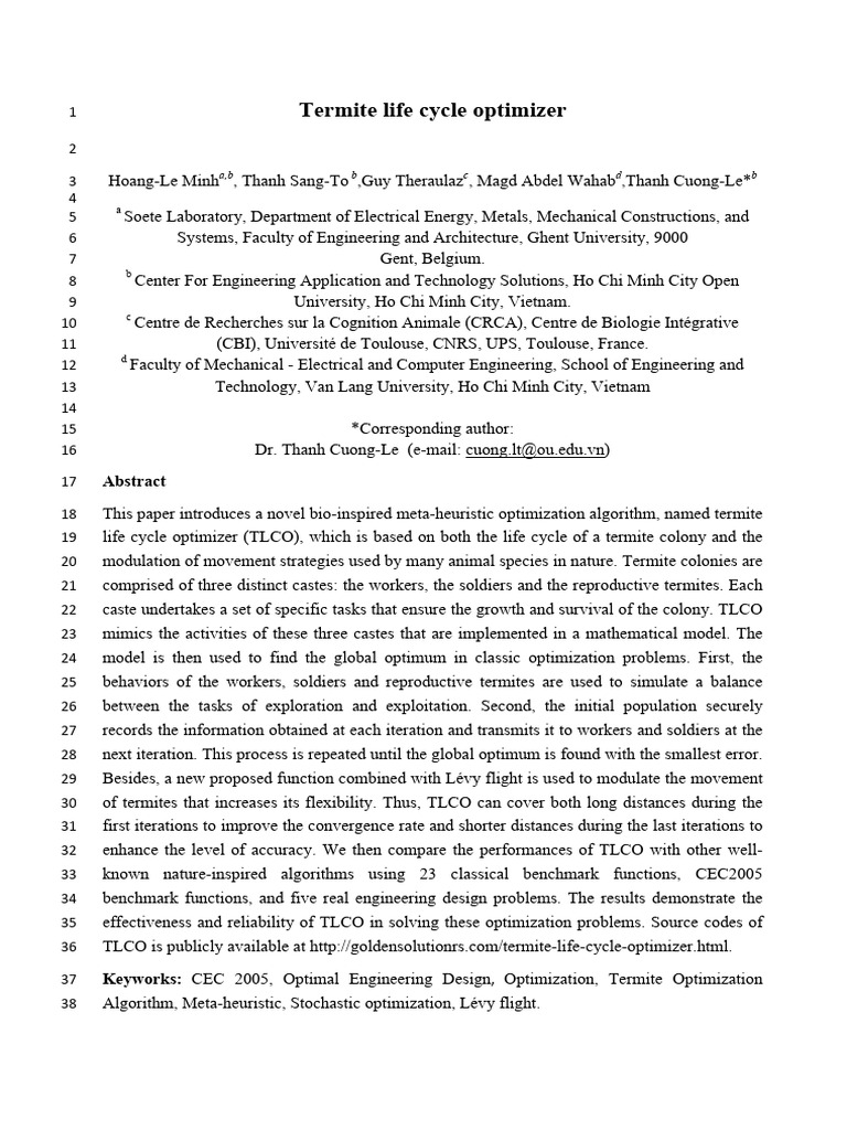 Termite Life Cycle Optimization Algorithm | PDF | Metaheuristic ...