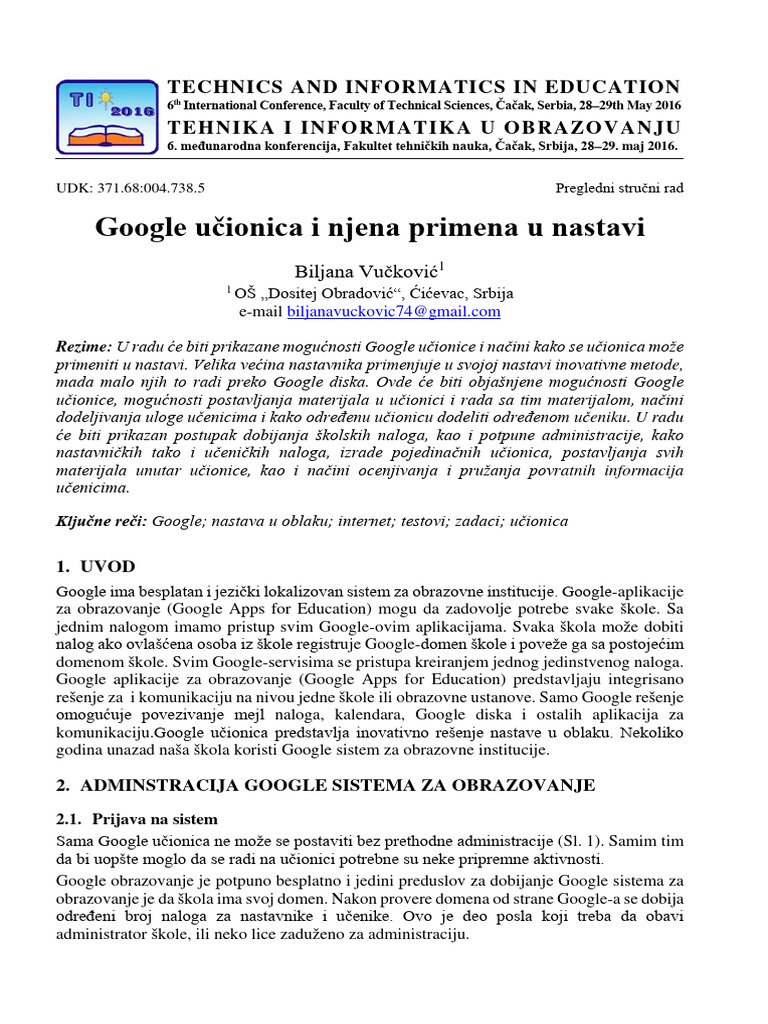 Google Učionica I Njena Primena U Nastavi | PDF