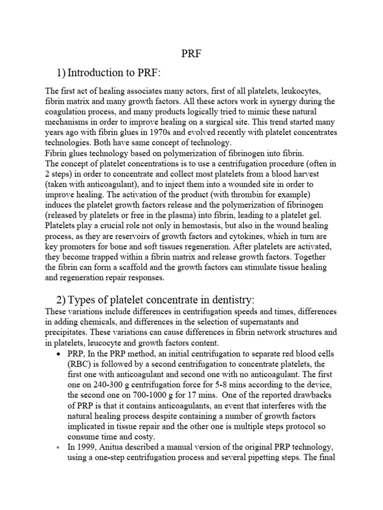 PRF 1) Introduction To PRF | PDF | Platelet | Coagulation