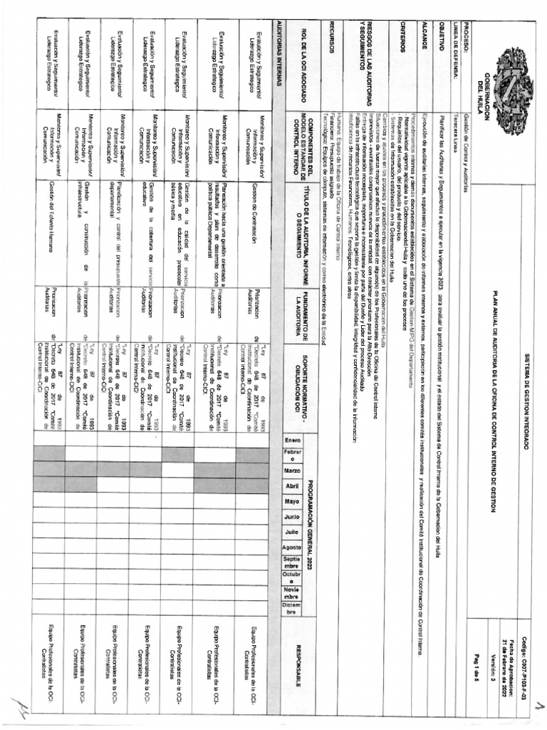 Plan Anual de Auditorias de La Oficina de Control Interno de Gestión ...