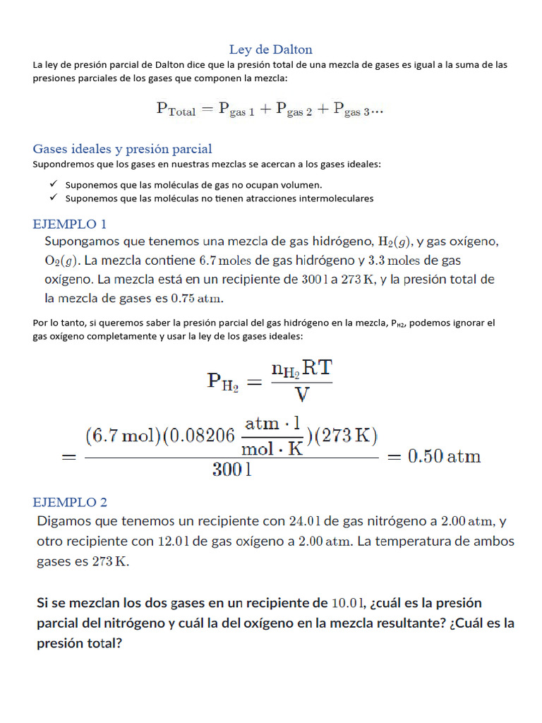 Ley de Dalton y Gases Ideales | PDF