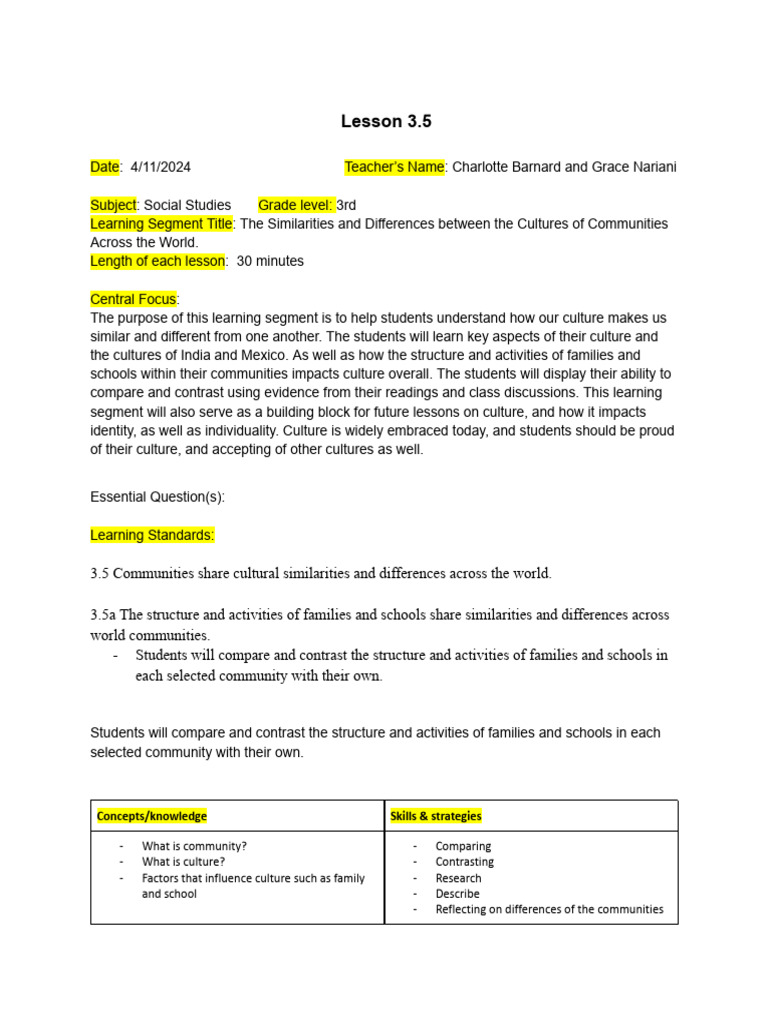 Final Version Of The Lesson Plan Download Free Pdf Learning Cognition