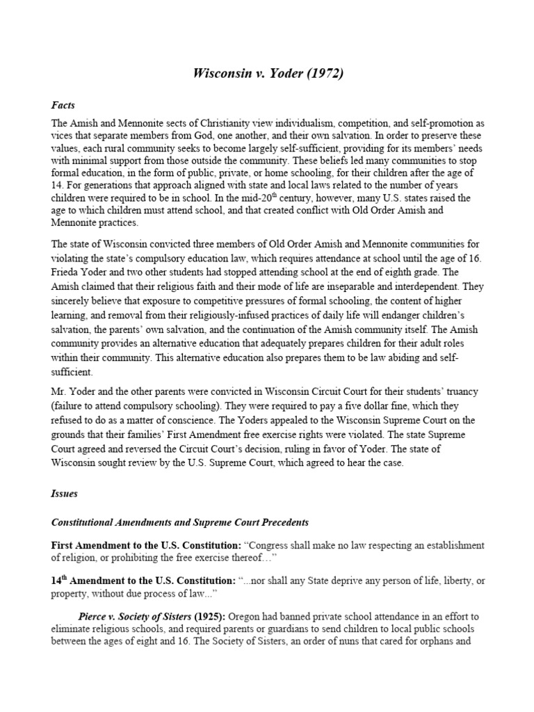 3.3 Wisconsin V Yoder Moot Court | PDF | Free Exercise Clause | First ...