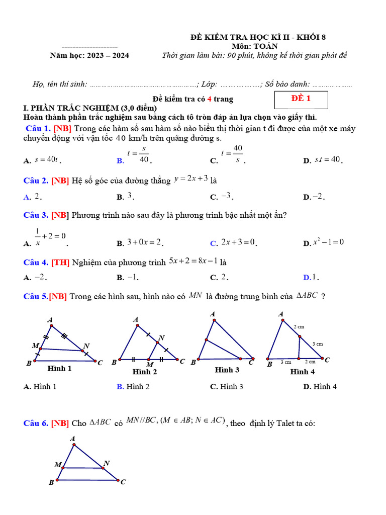 ĐỀ THI HCOJ KÌ 2 TOÁN 8 - ĐỀ 2 | PDF