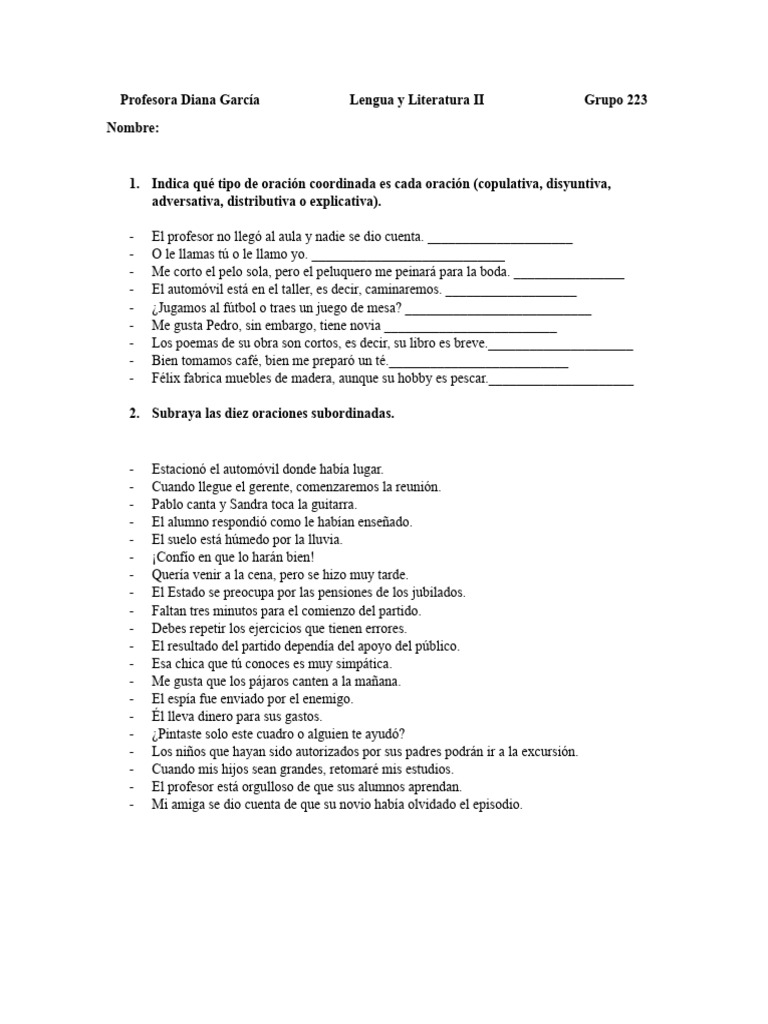 Oraciones Coordinadas y Subordinadas | PDF