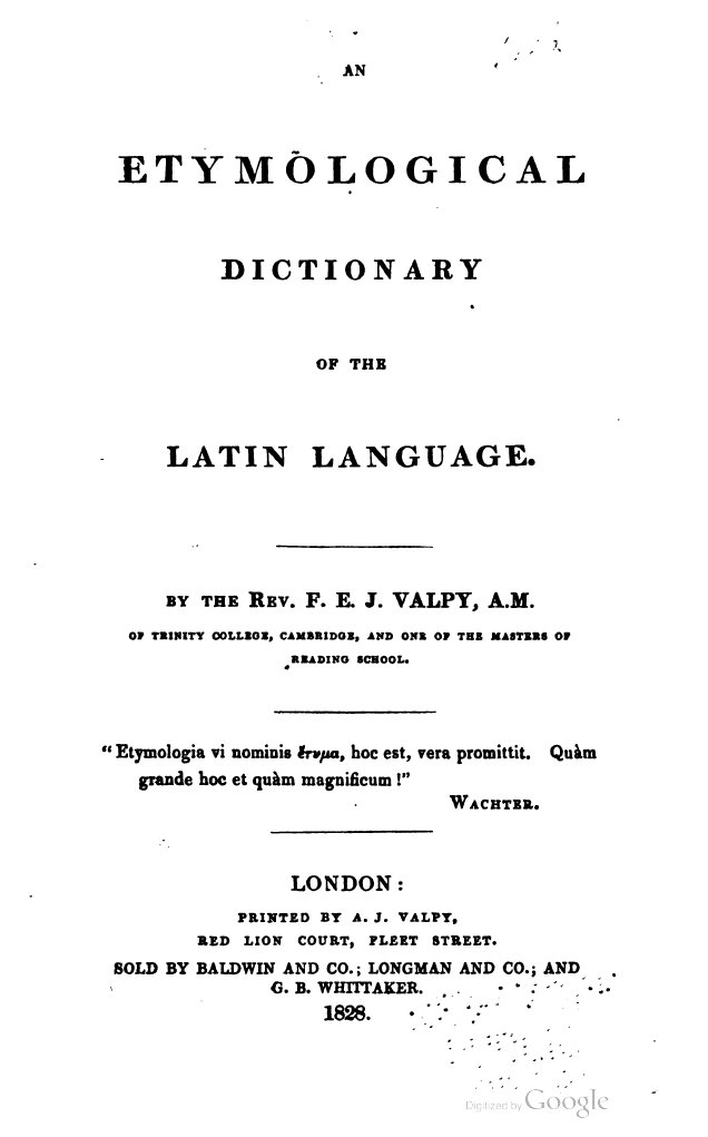 An Etymological Dictionary of the Latin