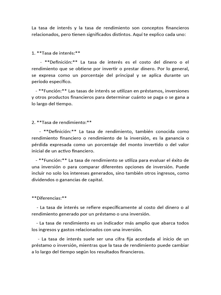 La Tasa de Interés y La Tasa de Rendimiento | PDF | Interés | Tasas de ...