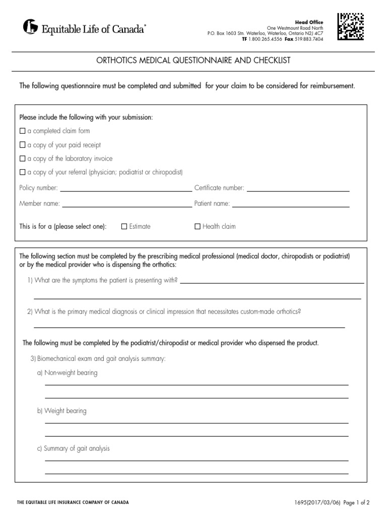 Orthotics Medical Questionnaire Form | PDF | Physician | Public Services