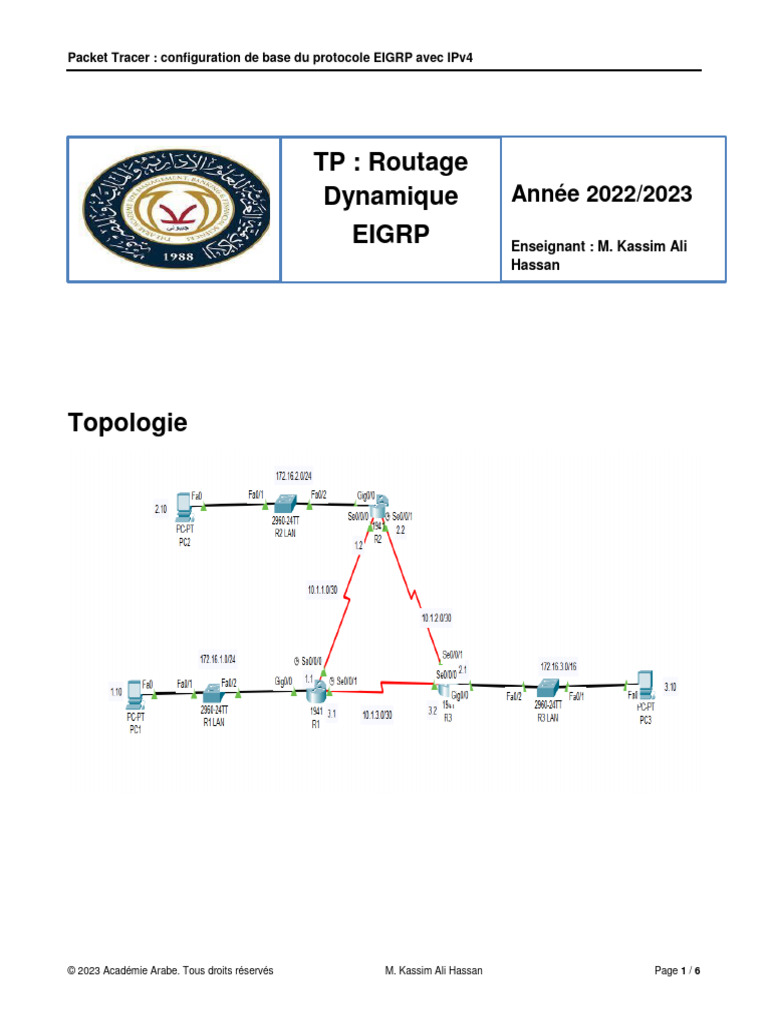 TP 2 - Routage Dynamique EIGRP-1 | PDF | Adresse IP | Routage