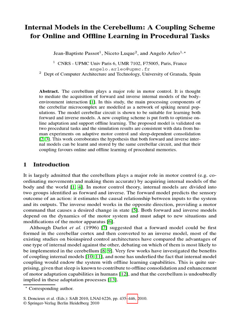 Cerebellum Internal Models for Learning | PDF | Cerebellum | Motor Control