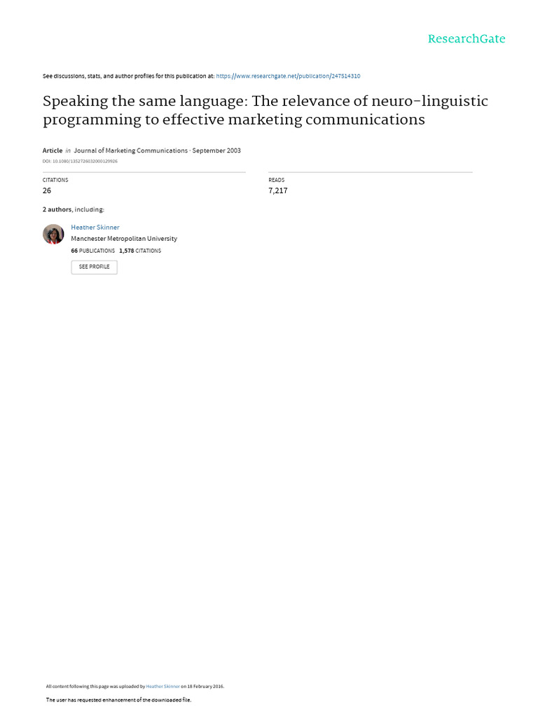 NLP in Marketing Communications | PDF | Neuro Linguistic Programming ...