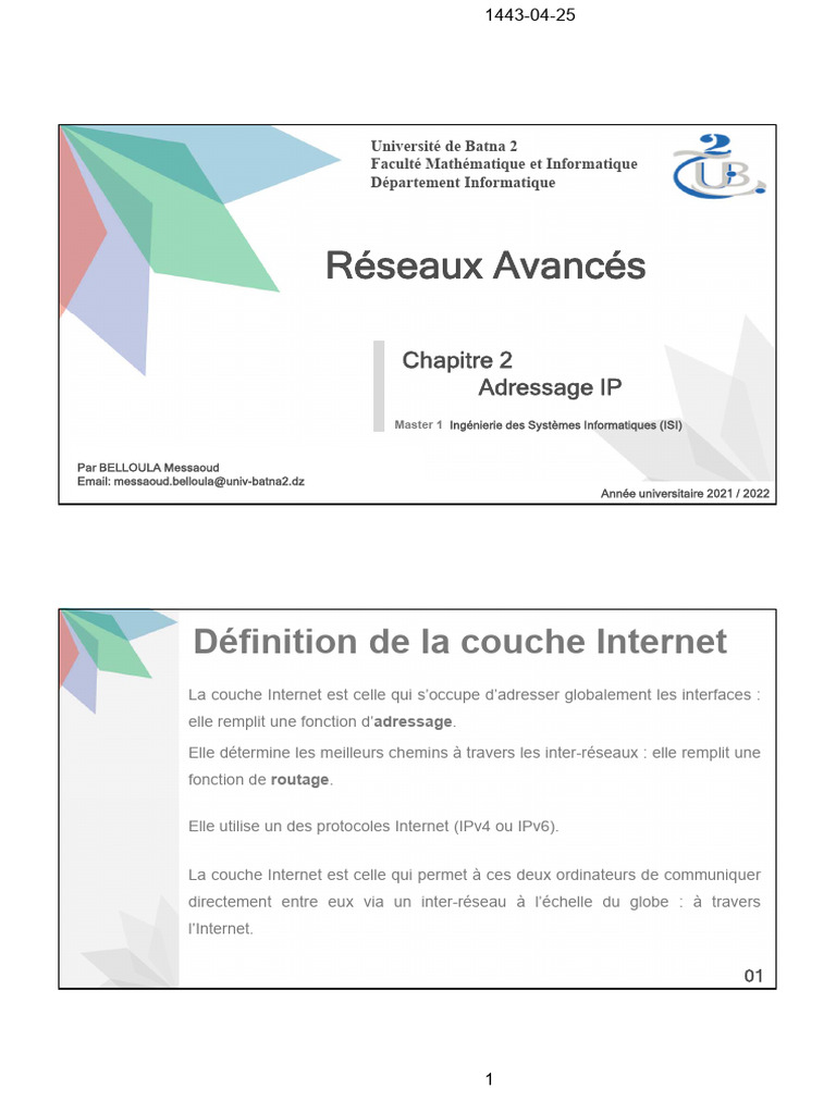 Cours sur l'Adressage IP et Routage | PDF | I Pv6 | Adresse IP