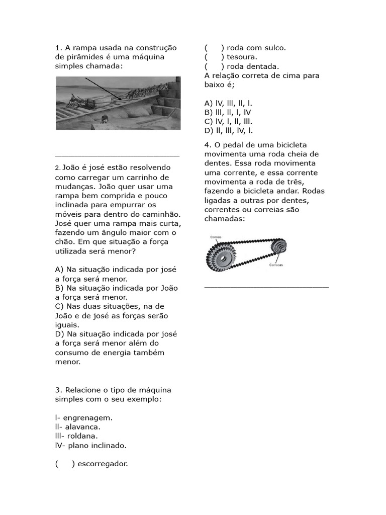 Exercícios Maquinas Simples 7 Ano | PDF