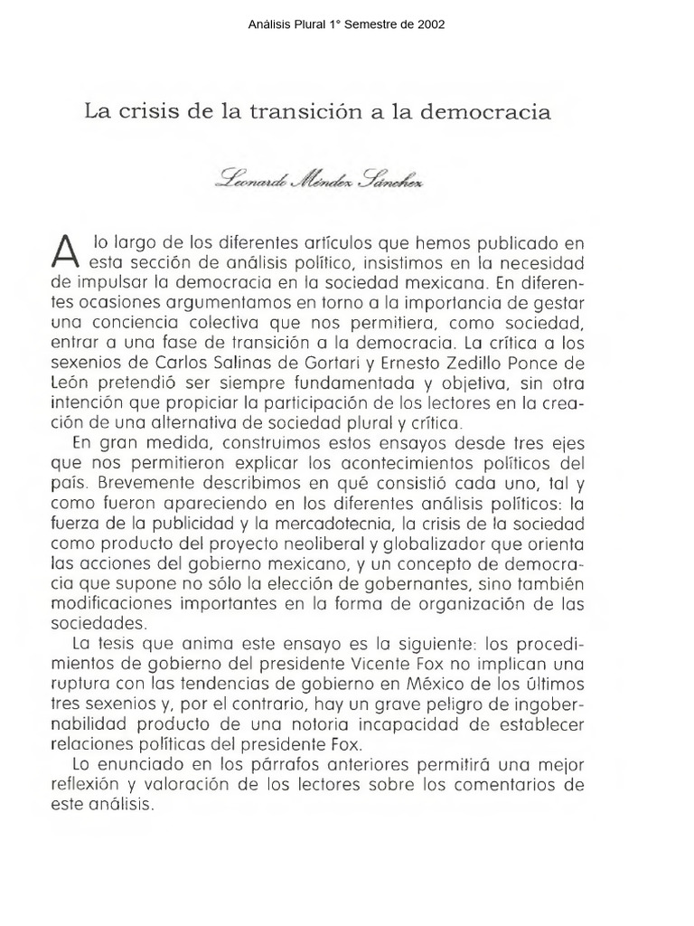La Crisis de La Transición A La Democracia | PDF | Partido ...