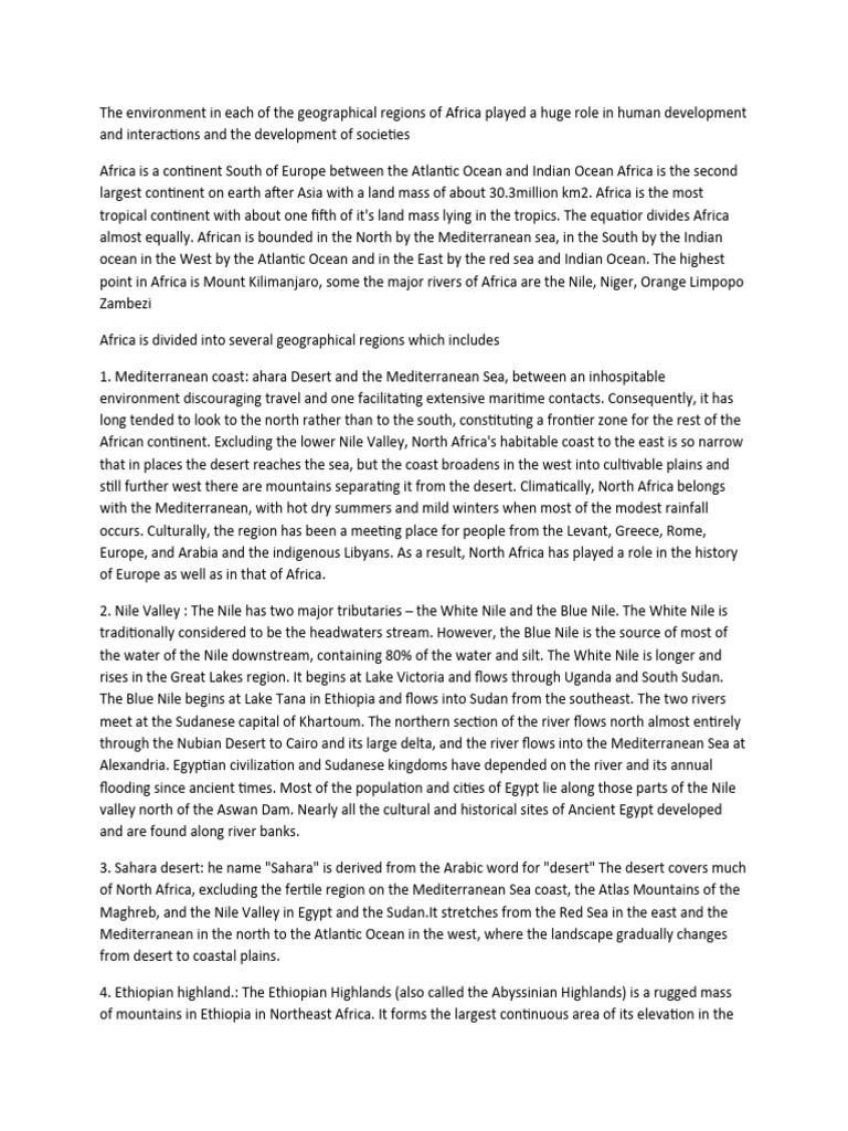 Geography of Africa PDF Nile Africa