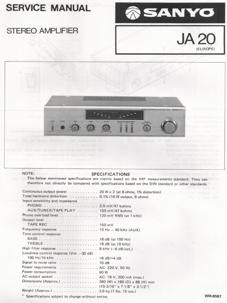 Sanyo Ja20 Stereo Amplifier SM | PDF