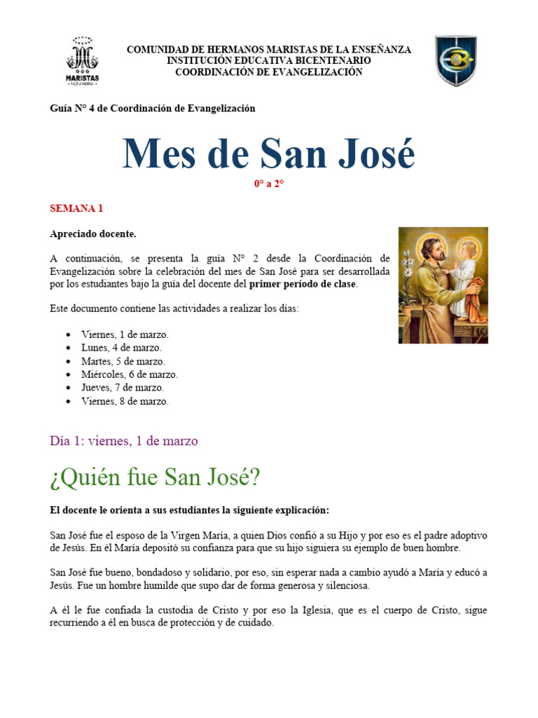 Actividades para el Mes de San José | PDF | San José | María, madre de ...
