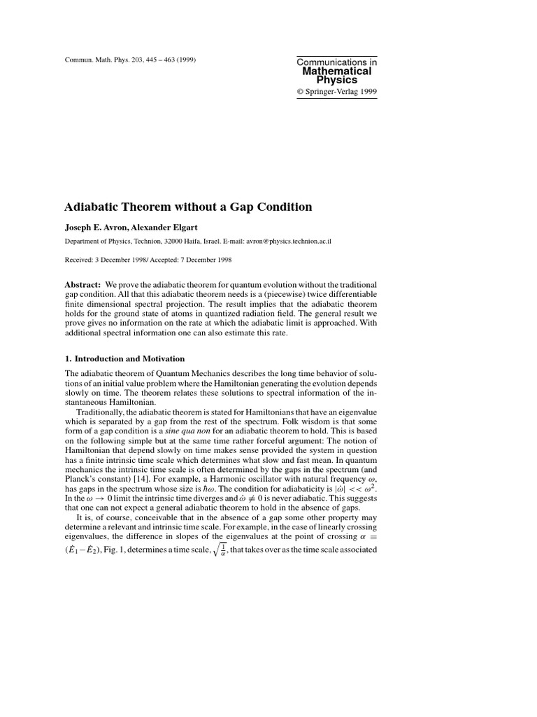 Adiabatic Theorem Without A Gap Conditio Pdf Mathematical Objects