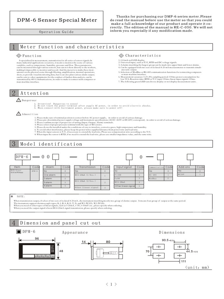 DPM-6 Temperature Controller Manual | PDF | Sensor | Power Supply