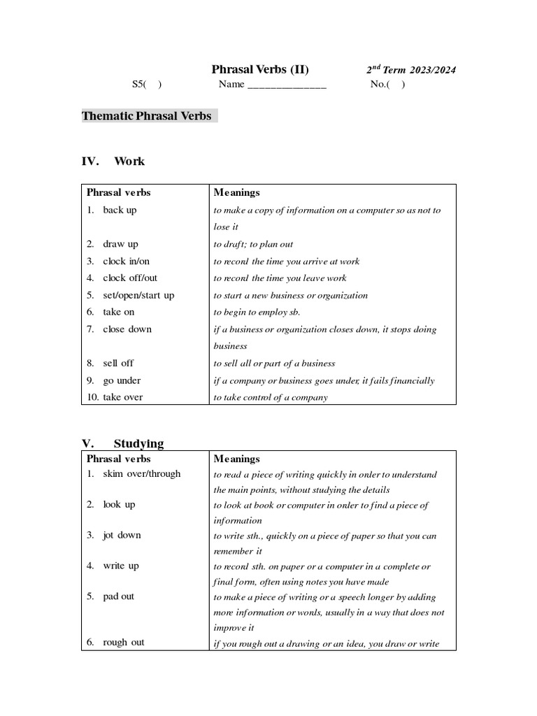 Thematic Phrasal Verbs Guide | PDF | Cognitive Science | Linguistics