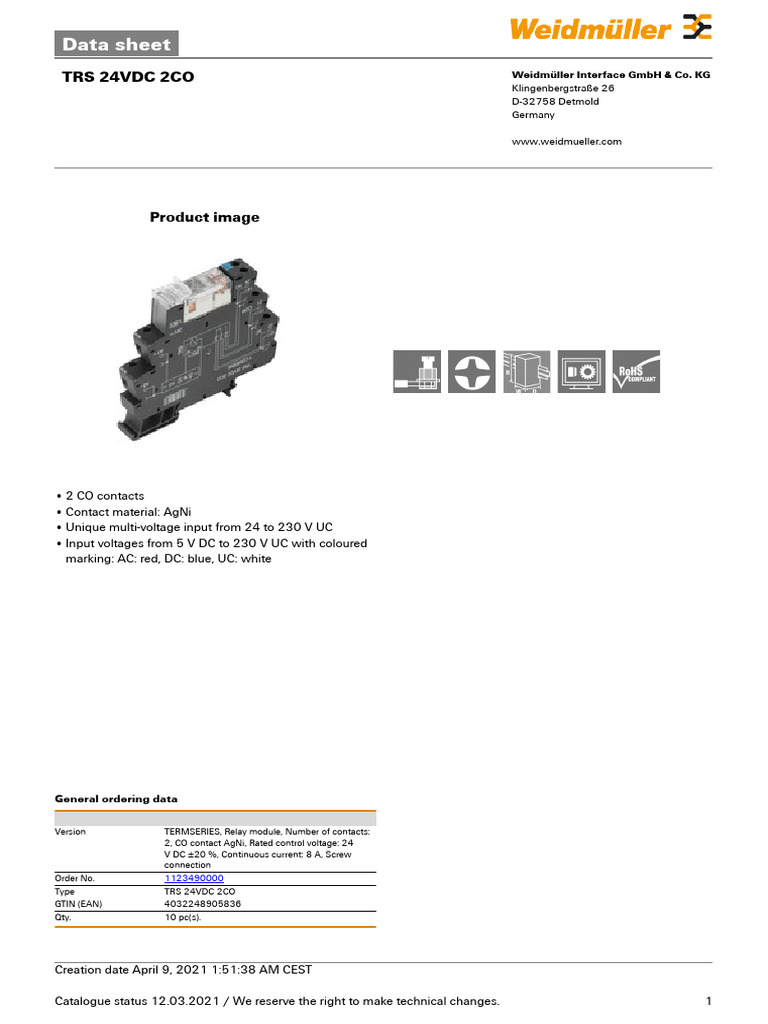 Weidmuller 1123490000 Datasheet | PDF | Insulator (Electricity) | Wire