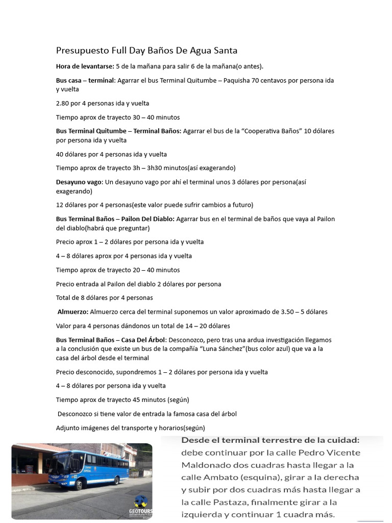 Presupuesto para Baños de Agua Santa | PDF