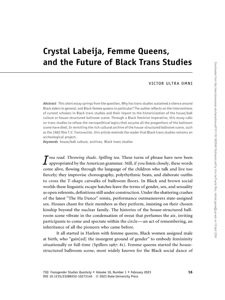 Crystal Labeija, Femme Queens, and The Future of Black Trans Studies ...