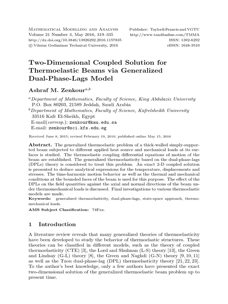 2D Thermoelastic Beam Analysis with DPL | PDF | Waves | Beam (Structure)