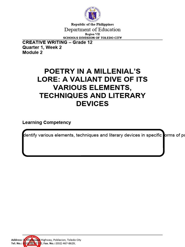 Poetry Elements and Techniques Module | PDF | Poetry | Metre (Poetry)