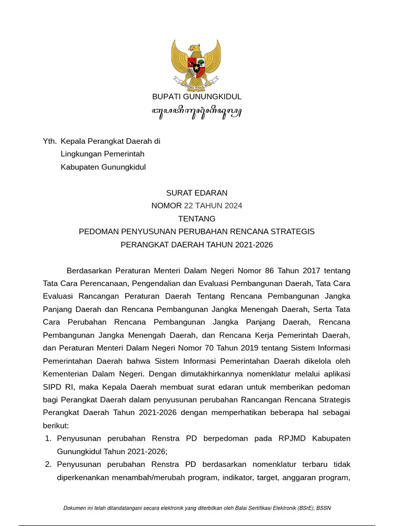 Pedoman Penyusunan Perubahan Rencana Strategis Perangkat Daerah Tahun