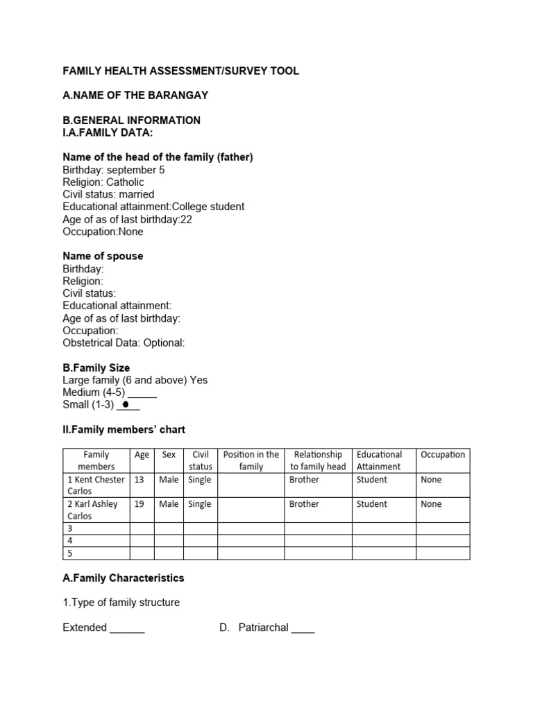 Family Health Assessment or Survey Tool | PDF | Childbirth | Breastfeeding