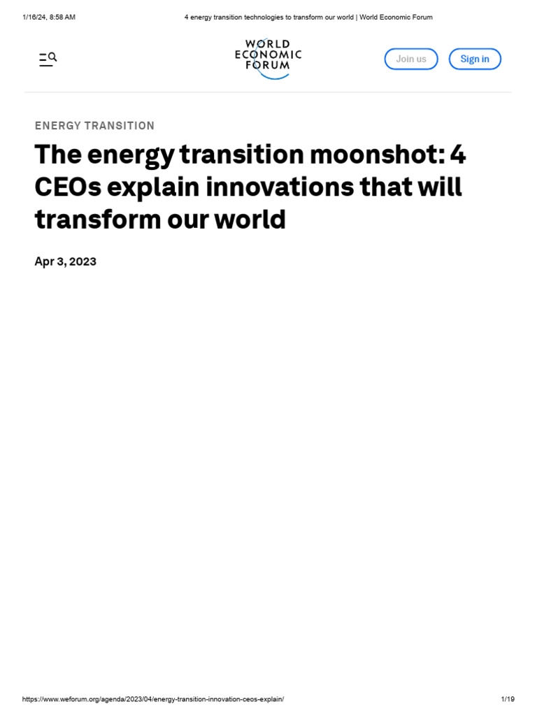 Energy Innovations - The Energy Transition Moonshot 4 CEOs Explain ...