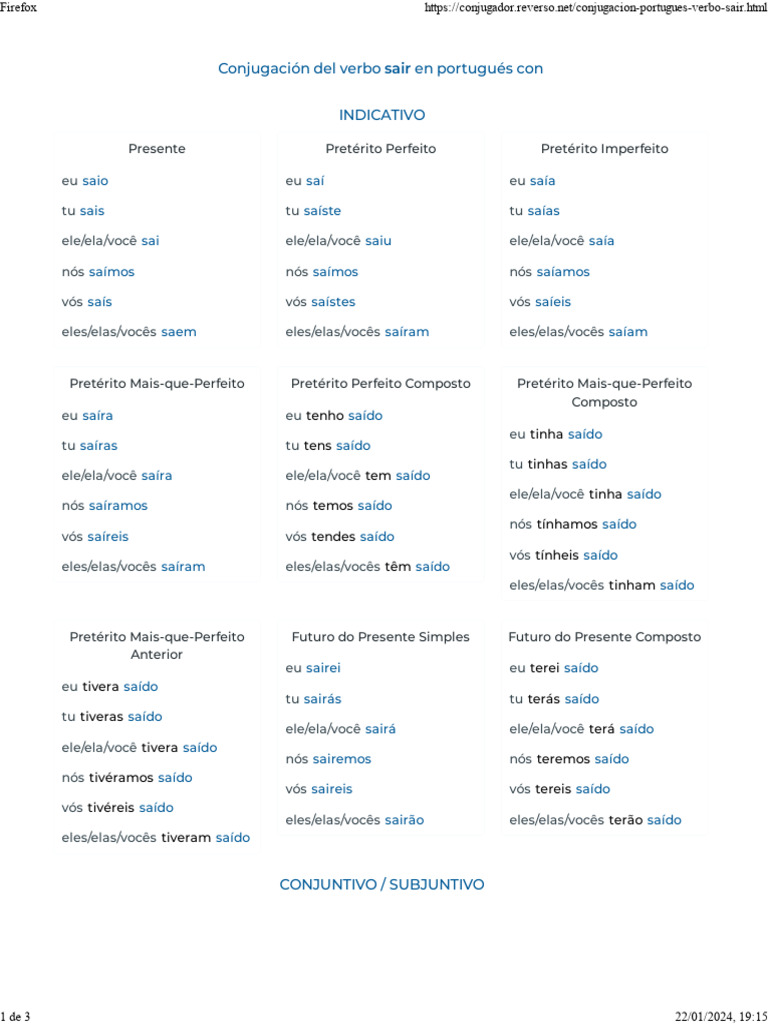 Conjugação do verbo sair em português | PDF | Tipologia linguística ...