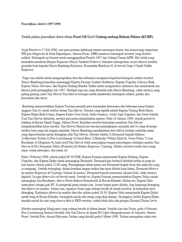 Penculikan Aktivis 1997/1998 | PDF | Politik | Fiksi Misteri, Thriller
