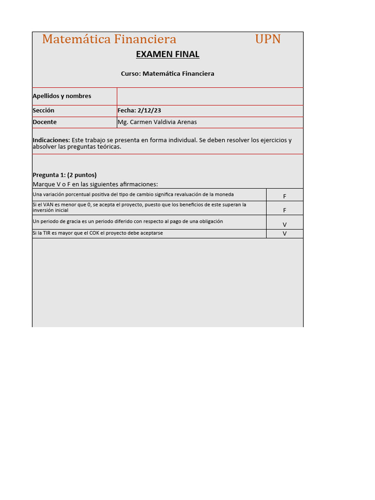 Examen Final de Matemática Financiera UPN | PDF | Contabilidad ...